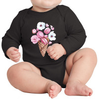 Pink Floral Macaron Ice Cream Cone,pink Floral Macaron Cone Long Sleeve Baby Bodysuit | Artistshot