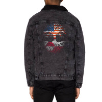 American Grown Greenlandic Roots Tree Greenland Flag Usa Flag Unisex Sherpa-lined Denim Jacket | Artistshot