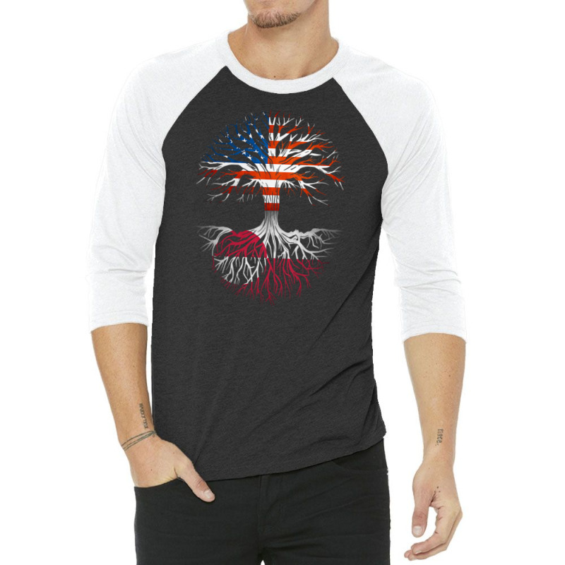 American Grown Greenlandic Roots Tree Greenland Flag Usa Flag 3/4 Sleeve Shirt | Artistshot