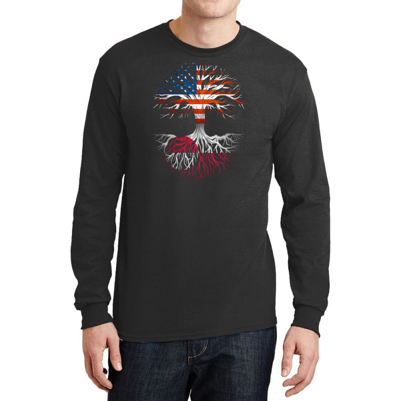 American Grown Greenlandic Roots Tree Greenland Flag Usa Flag Long Sleeve Shirts | Artistshot