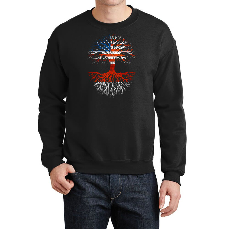 American Grown Indonesian Roots Tree Indonesia Flag Usa Flag Crewneck Sweatshirt | Artistshot