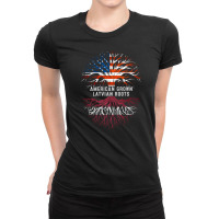 American Grown Latvian Roots Latvia Flag Usa Ladies Fitted T-shirt | Artistshot