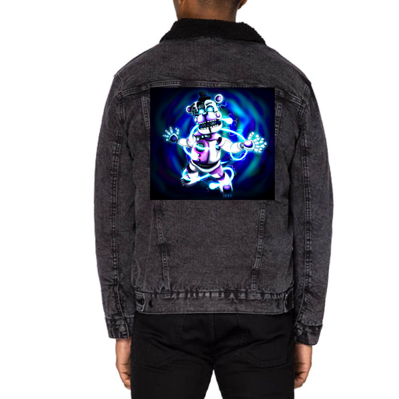 Electrical Funtime Freddy (w Background) Unisex Sherpa-Lined Denim Jacket by coguaergina9 | Artistshot