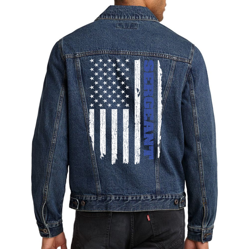 Police Sergeant Thin Blue Line American Flag Usa Men Denim Jacket by tiffany.co | Artistshot