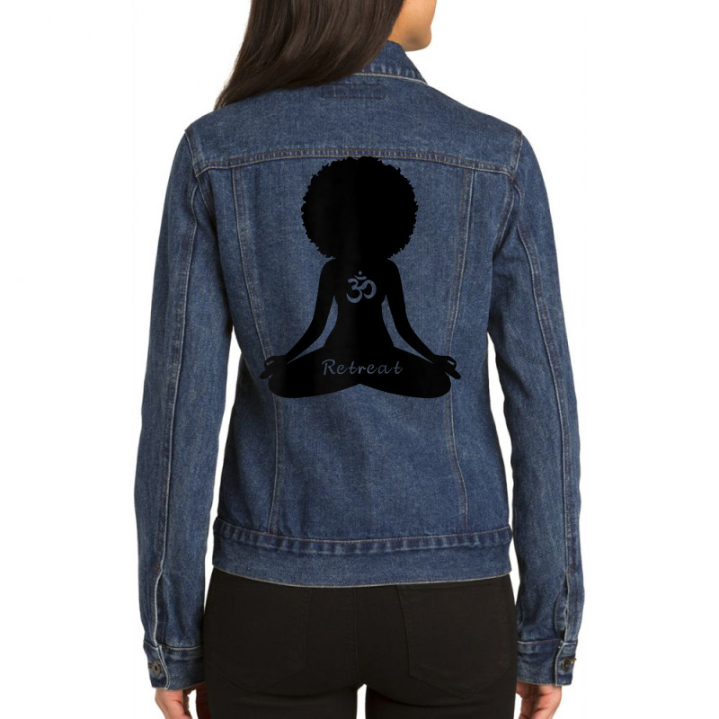 Womens Retreat Melanin Poppin Meditation Om Yoga T Shirt Ladies Denim Jacket by mal1o2poncio | Artistshot