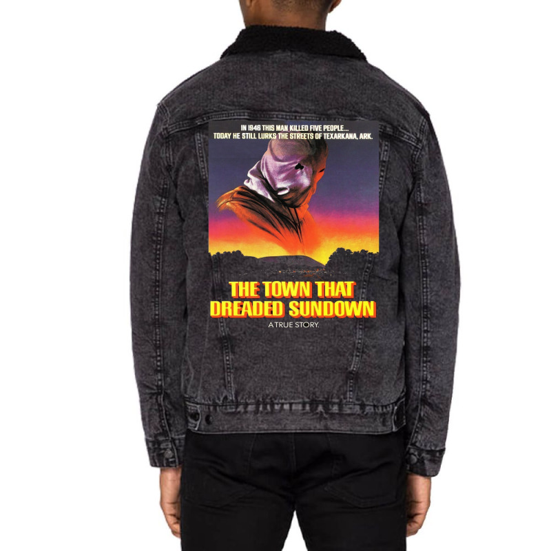 The Town That Dreaded Sundown   Alt Movie Poster Art【﻿Ｈｏｒｒ Unisex Sherpa-Lined Denim Jacket by tsanaisulcef | Artistshot