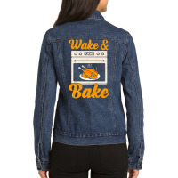 Wake Bake Turkey Feast Meal Dinner Chef Thanksgiving Ladies Denim Jacket | Artistshot