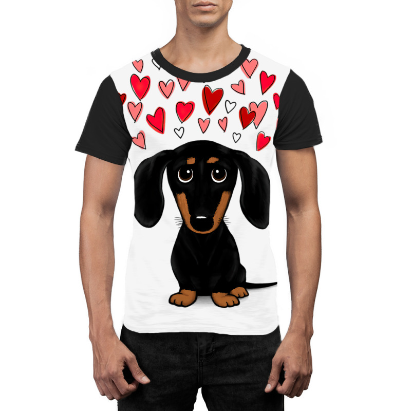 Black And Tan Dachshund With Valentine Hearts Graphic T-shirt | Artistshot