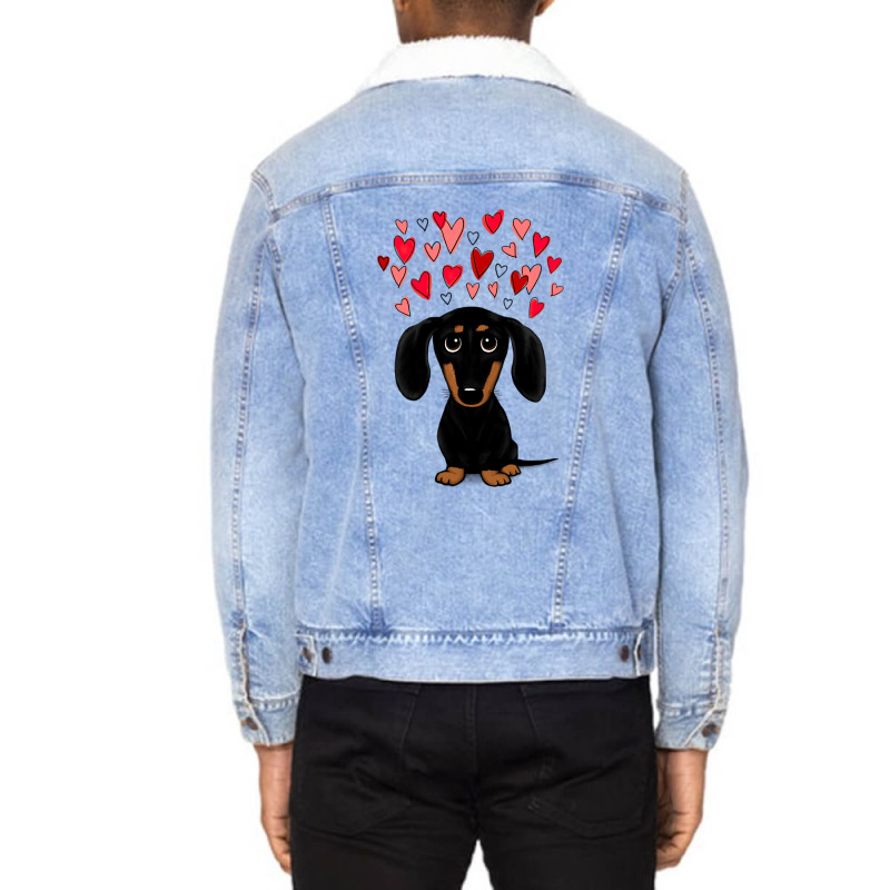 Black And Tan Dachshund With Valentine Hearts Unisex Sherpa-lined Denim Jacket | Artistshot