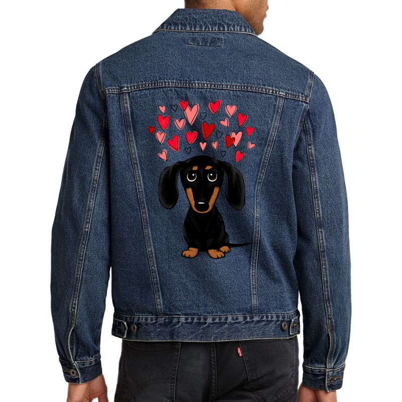 Black And Tan Dachshund With Valentine Hearts Men Denim Jacket | Artistshot