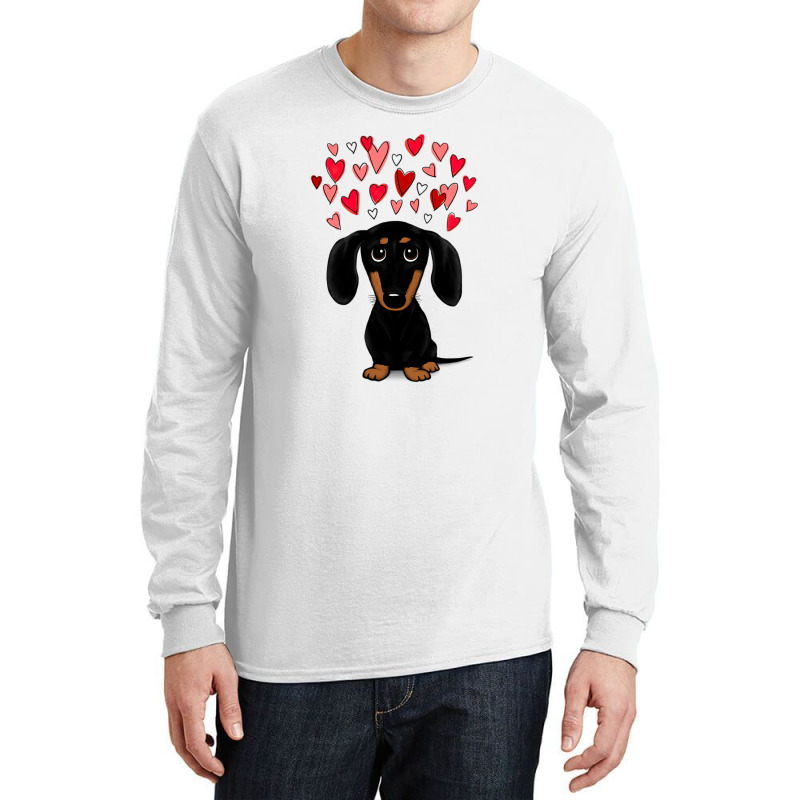 Black And Tan Dachshund With Valentine Hearts Long Sleeve Shirts | Artistshot