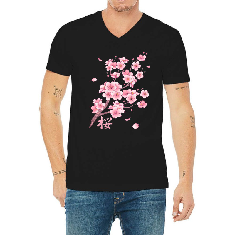 Falling Sakura Cherry Blossom V-neck Tee | Artistshot