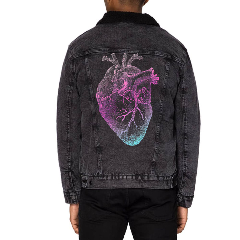 Pinky Heart   Vintage Heart Anatomy Unisex Sherpa-lined Denim Jacket | Artistshot