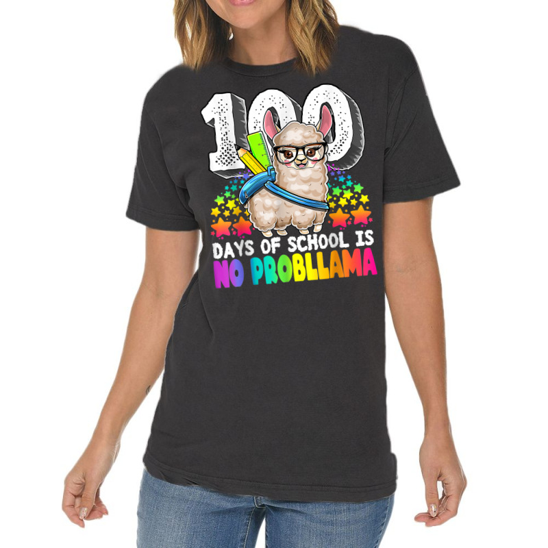 100 Days Of School No Prob Llama Teacher Or Student Gifts T Shirt Vintage T-shirt | Artistshot