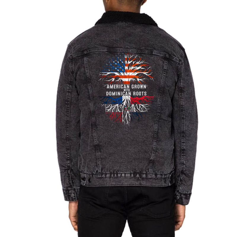 American Grown With Dominican Roots Tree Dominican Republic Flag Usa Unisex Sherpa-Lined Denim Jacket by DaniArt | Artistshot