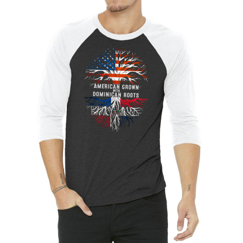 American Grown With Dominican Roots Tree Dominican Republic Flag Usa 3/4 Sleeve Shirt by DaniArt | Artistshot