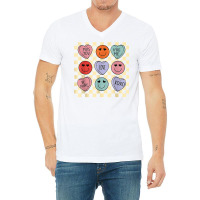 Hearts Happy Face Retro Groovy Valentines Day Women Men T Shirt V-neck Tee | Artistshot