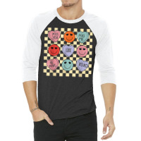 Hearts Happy Face Retro Groovy Valentines Day Women Men T Shirt 3/4 Sleeve Shirt | Artistshot