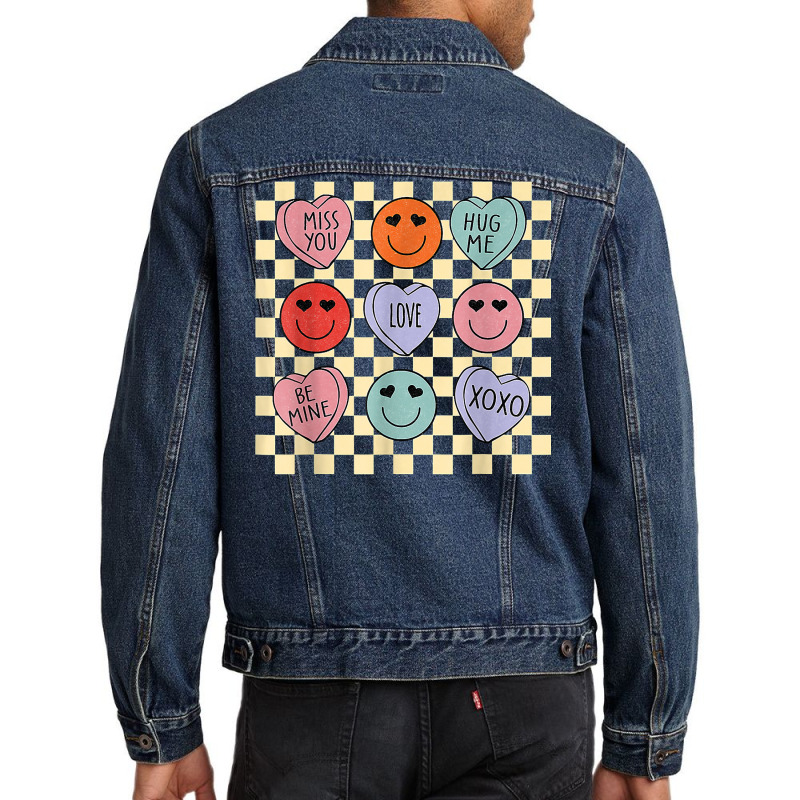 Hearts Happy Face Retro Groovy Valentines Day Women Men T Shirt Men Denim Jacket | Artistshot