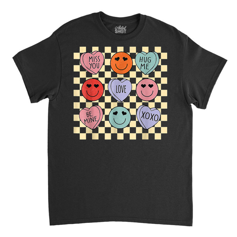 Hearts Happy Face Retro Groovy Valentines Day Women Men T Shirt Classic T-shirt | Artistshot