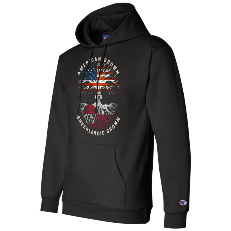 American Grown With Greenlandic Roots Tree Greenland Flag Usa Flag Champion Hoodie | Artistshot