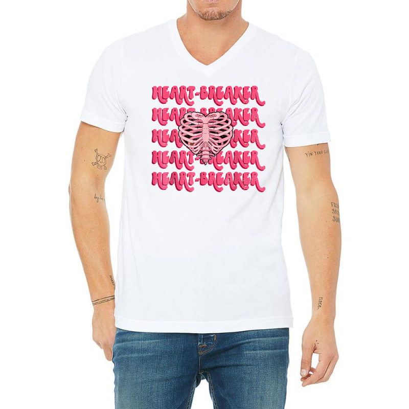 Heartbreaker Skeleton Heart Anti Retro Funny Valentines Day T Shirt V-neck Tee | Artistshot