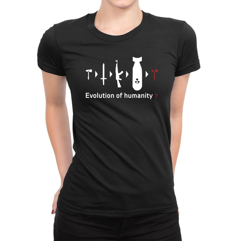 Funny Darwin Evolution Of Humanity Military Army Warfare Ladies Fitted T-Shirt by mochsholeh | Artistshot