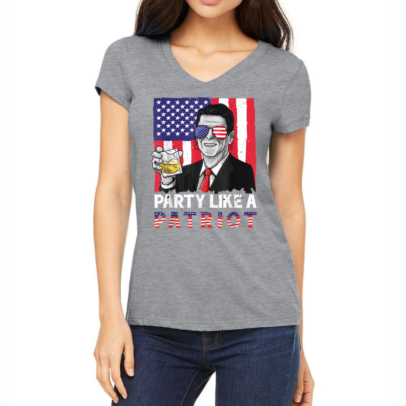 Party Like A Patriot Reagan Ronald 4th Of July American Flag T Shirt Women's V-Neck T-Shirt by adam.troare | Artistshot