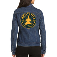 Meditation Wisdom Compassion   Sitting Meditator Lotus Om T Shirt Ladies Denim Jacket | Artistshot