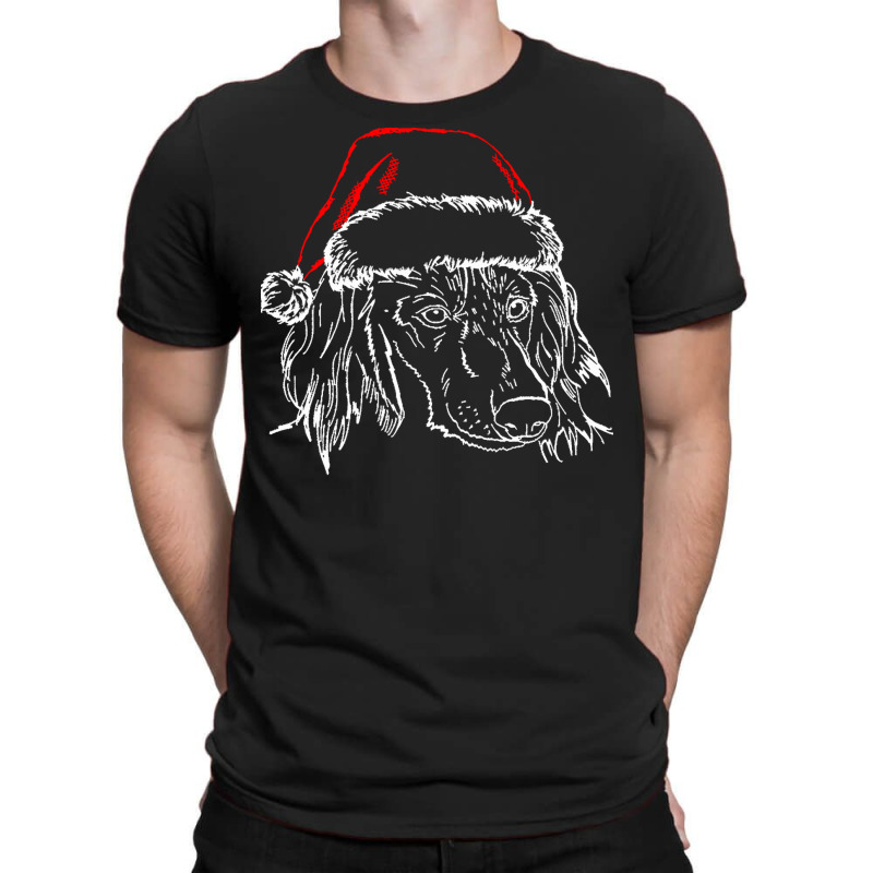 Dachshund Long Hair T  Shirt Long Haired Dachshund Dog With Santa Hat T-shirt | Artistshot