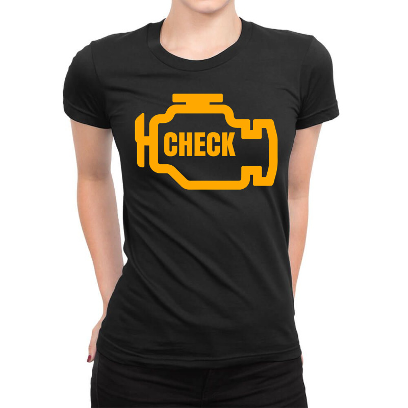 Yellow Car Engine Dashboard Warning Light  Funny Mechanic Ladies Fitted T-Shirt by KimberleeWilson786 | Artistshot