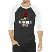 Teacher Gnome Buffalo Plaid Matching Family Christmas Pajama Funny Gif 3/4 Sleeve Shirt | Artistshot