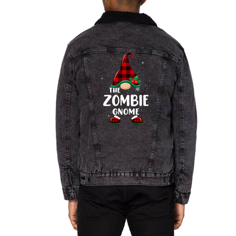 Zombie Gnome Buffalo Plaid Matching Family Christmas Pajama Funny Gift Unisex Sherpa-lined Denim Jacket | Artistshot