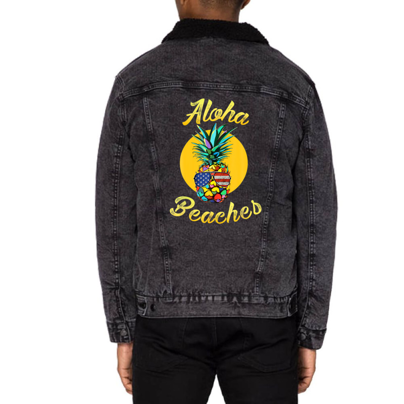 Pineapple Aloha Beaches Rainbow Retro Vintage Hawaiian Unisex Sherpa-lined Denim Jacket | Artistshot