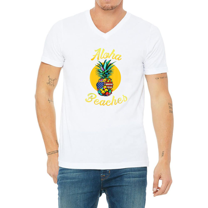 Pineapple Aloha Beaches Rainbow Retro Vintage Hawaiian V-neck Tee | Artistshot