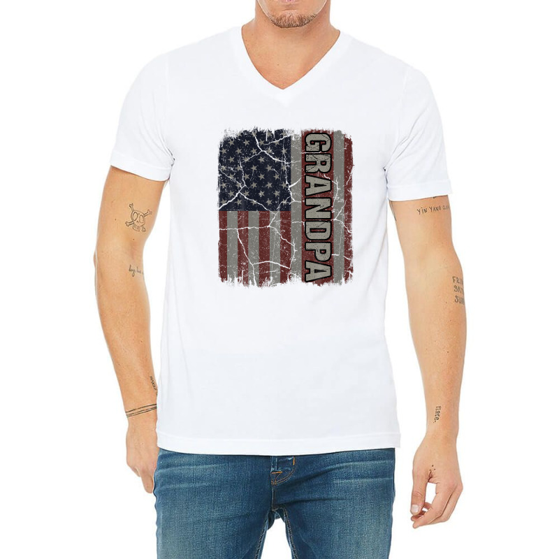 Grandpa American Flag Vintage Father's Day 4th Of July Gift V-neck Tee | Artistshot