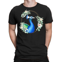 Peacock Bird Portrait T Shirtpeacock In A Floral Gold Wreath Frame T S T-shirt | Artistshot