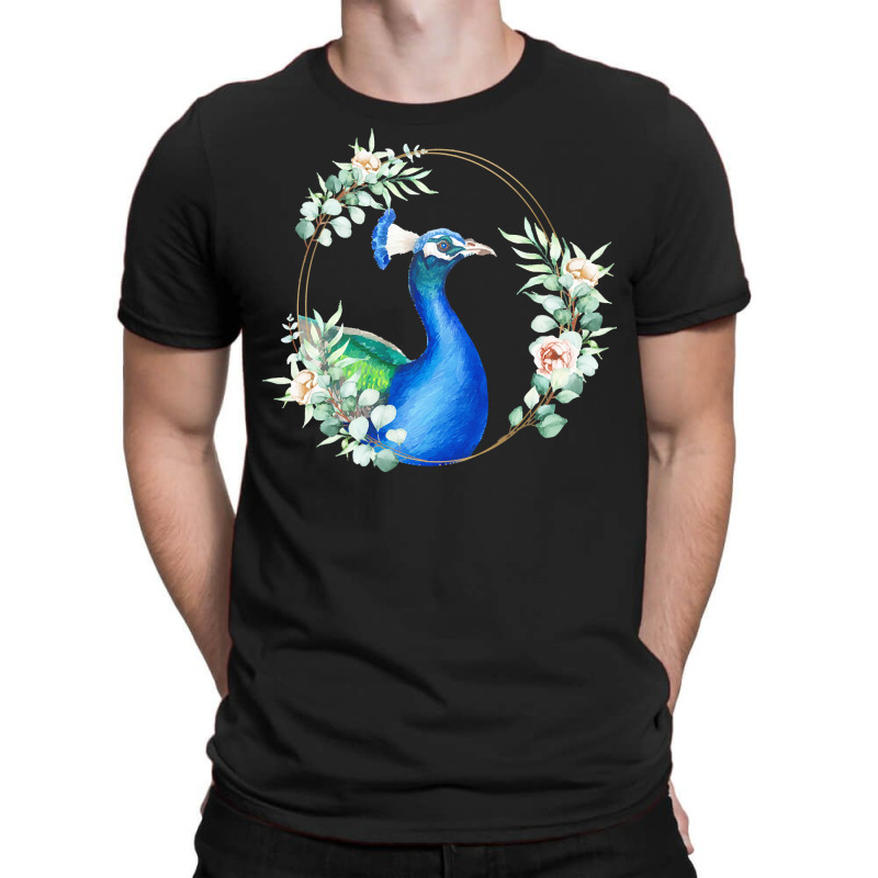 Peacock Bird Portrait T Shirtpeacock In A Floral Gold Wreath Frame T S T-Shirt by hegmannaugustine848 | Artistshot