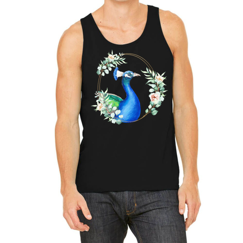 Peacock Bird Portrait T Shirtpeacock In A Floral Gold Wreath Frame T S Tank Top by hegmannaugustine848 | Artistshot