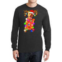 Pitbull Dog T  Shirt Pitbull Reindeer Dog Santa Hat Christmas Lights H Long Sleeve Shirts | Artistshot