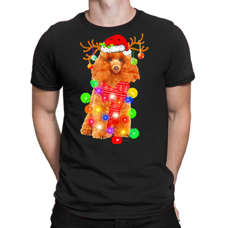 Poodle Christmas T  Shirt Poodle Dog Santa Hat Christmas Lights Happy T-Shirt by hegmannaugustine848 | Artistshot