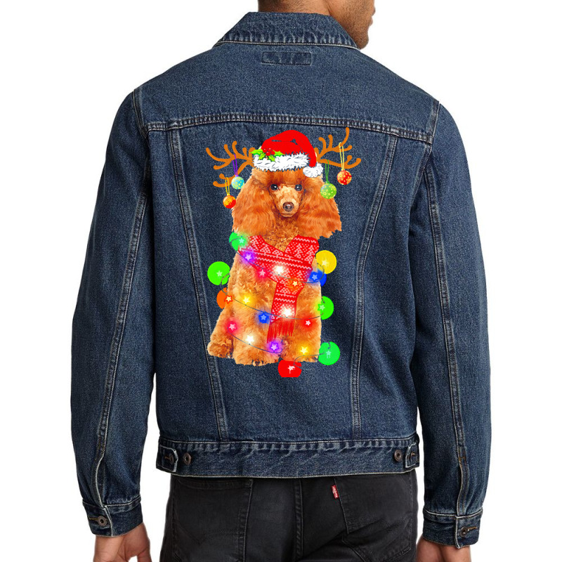 Poodle Christmas T  Shirt Poodle Dog Santa Hat Christmas Lights Happy Men Denim Jacket by hegmannaugustine848 | Artistshot