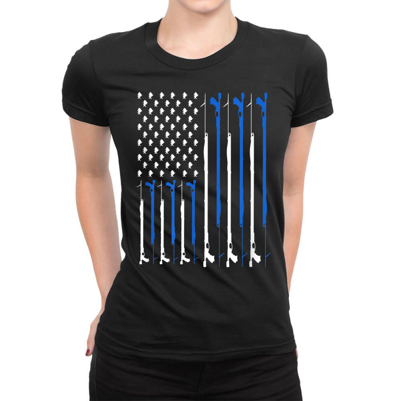 Spearfishing American Usa Flag Freediving Fishing T Shirt Ladies Fitted T-Shirt by TeaMenShop | Artistshot