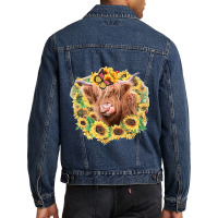 Highland Cow Sunflower Butterfly Farm Animals Western Heifer 141 Men Denim Jacket | Artistshot