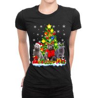 Cute Russian Blue Cat Santa Hat Xmas Tree Christmas Pajama 101 Ladies Fitted T-shirt | Artistshot