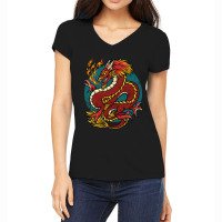 Chinese Japanese Dragon Red Women's V-neck T-shirt | Artistshot