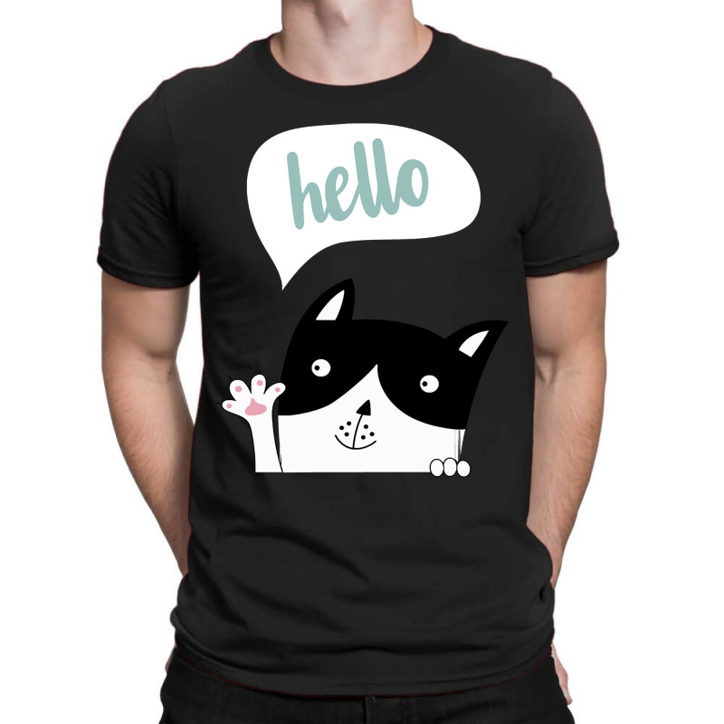 Hello   Waving Black And White Kittymxj8e989kn 64 T-shirt | Artistshot