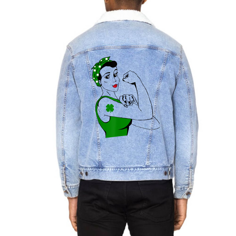 Irish Rosie The Riveter Funny Cute St Patricks Day Unisex Sherpa-lined Denim Jacket | Artistshot