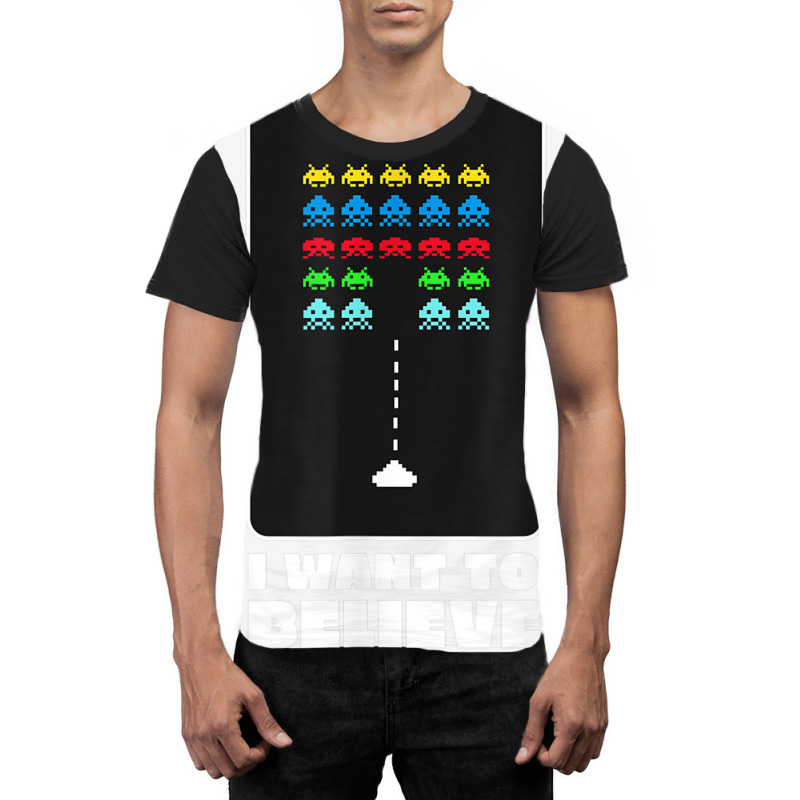 I Want To Believe Space Alien Invaders T Shirt Graphic T-shirt by galloywa | Artistshot