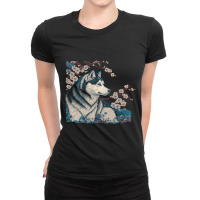 Surrealism Japanese Painting Siberian Husky Dog 3 Ladies Fitted T-shirt | Artistshot